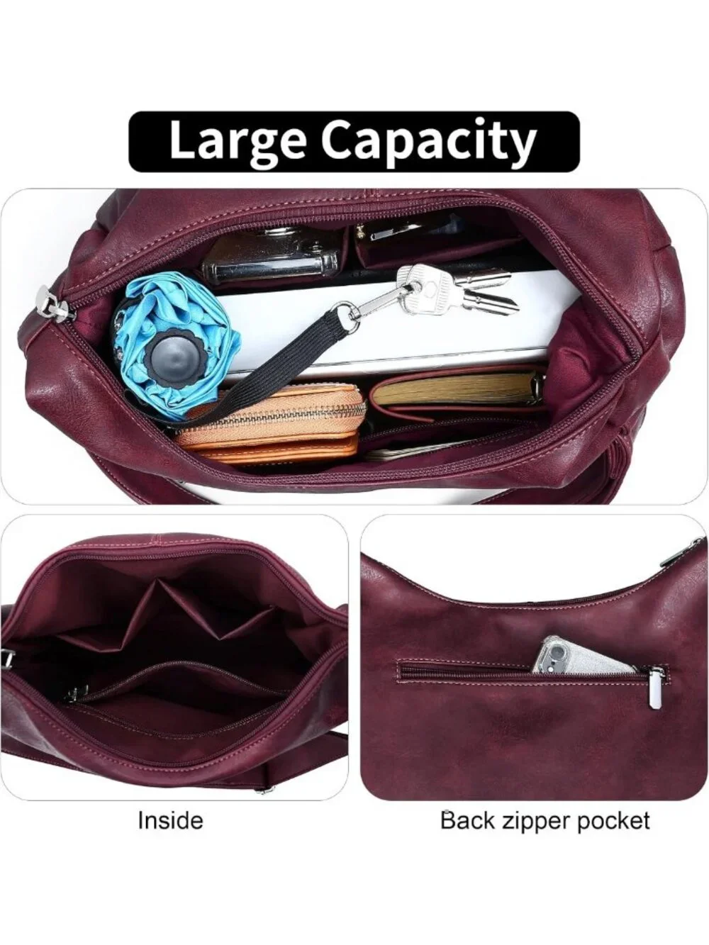 Stylish Vegan Leather Hobo Bag for Women - Slouchy Shoulder Tote Purse